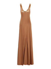Forte_Forte Women Pink Long Dress With Fixed Straps And Lace Detail On Straps And Neck In Blend Viscose For Women