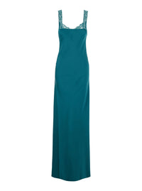Forte_Forte Women Blue Long Dress With Fixed Straps And Lace Detail On Straps And Neck In Blend Viscose For Women