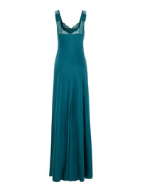 Forte_Forte Women Blue Long Dress With Fixed Straps And Lace Detail On Straps And Neck In Blend Viscose For Women