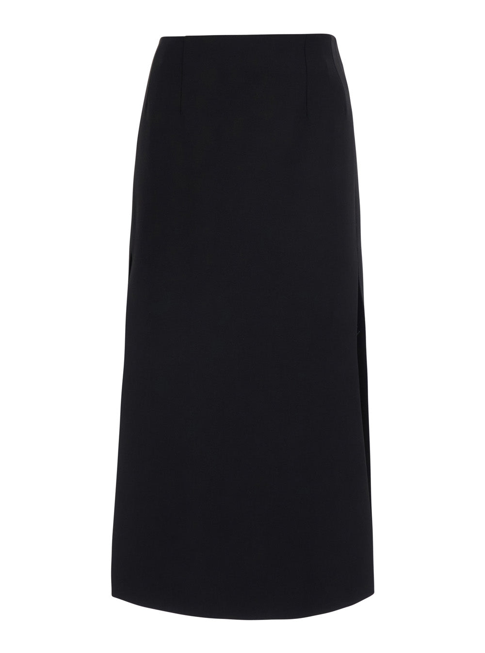 Leplain Women Black Midi Skirt With Double Slit And Hidden Zip Closure At The Back In Wool Blend For Women