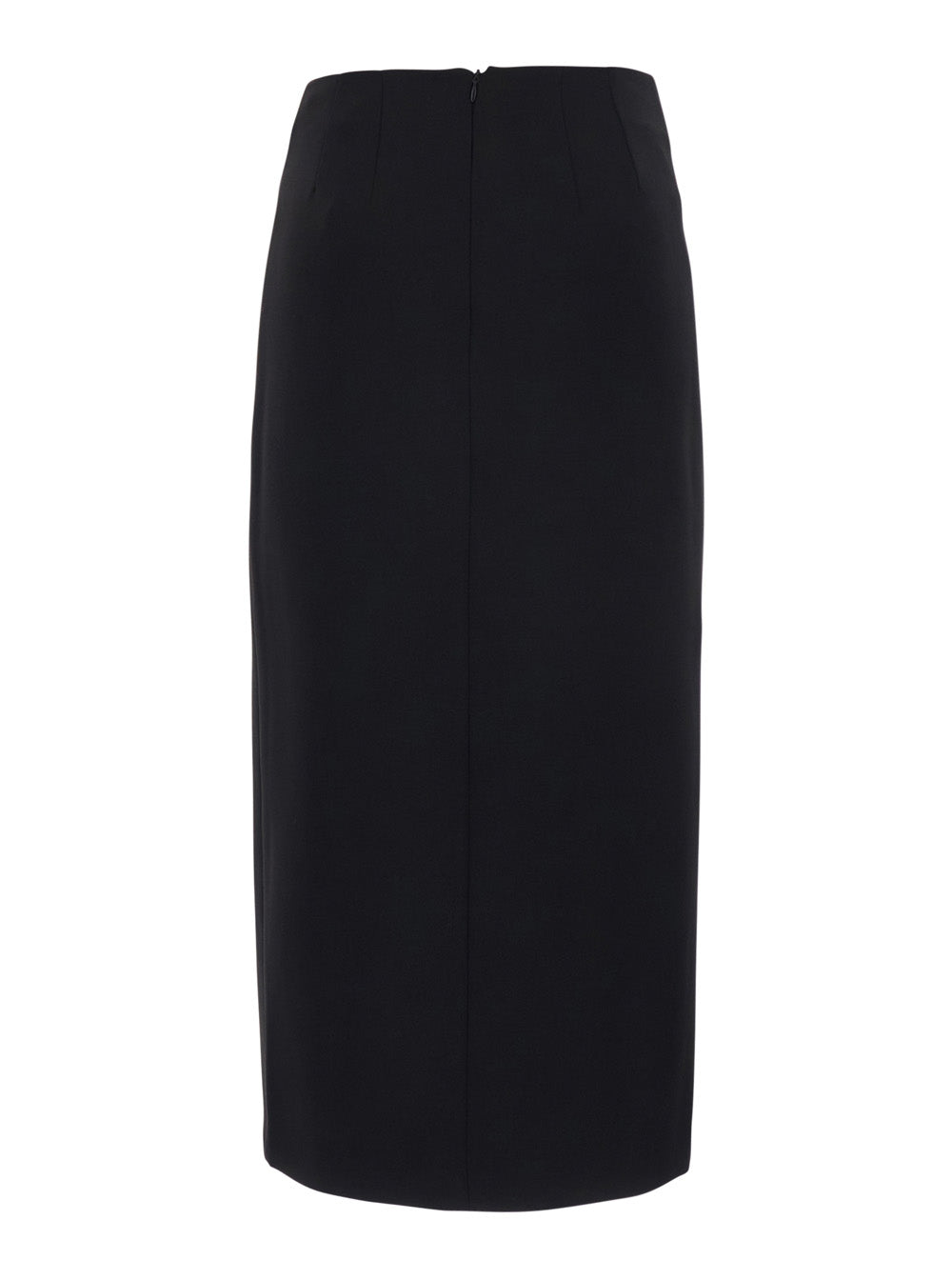 Leplain Women Black Midi Skirt With Double Slit And Hidden Zip Closure At The Back In Wool Blend For Women