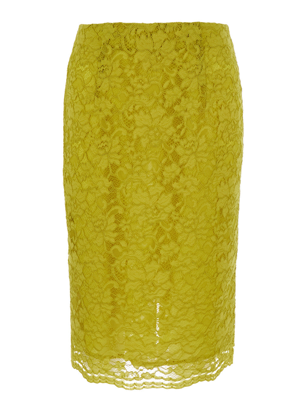 Leplain Women Yellow Pencil Skirt With Lace Embroidery In Fabric For Wonen