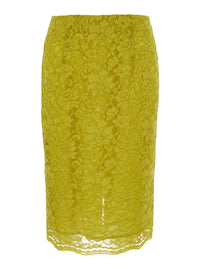Leplain Women Yellow Pencil Skirt With Lace Embroidery In Fabric For Wonen