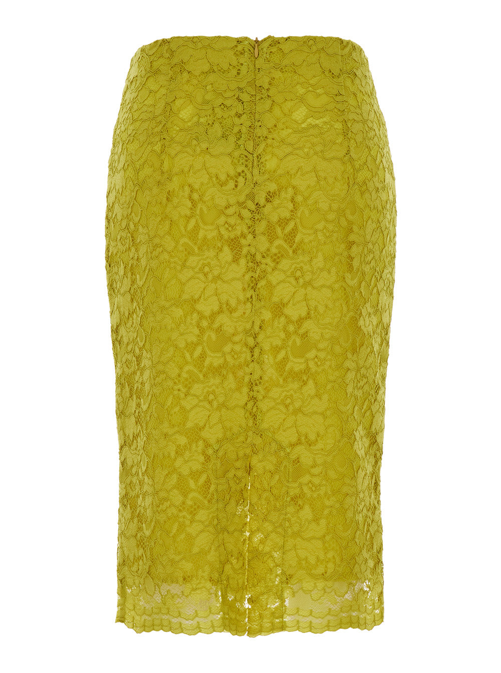 Leplain Women Yellow Pencil Skirt With Lace Embroidery In Fabric For Wonen