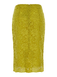 Leplain Women Yellow Pencil Skirt With Lace Embroidery In Fabric For Wonen