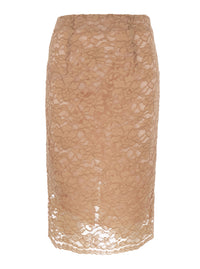 Leplain Women Beige Pencil Skirt With All-Over Lace Embroidery In Fabric For Women