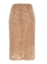 Leplain Women Beige Pencil Skirt With All-Over Lace Embroidery In Fabric For Women