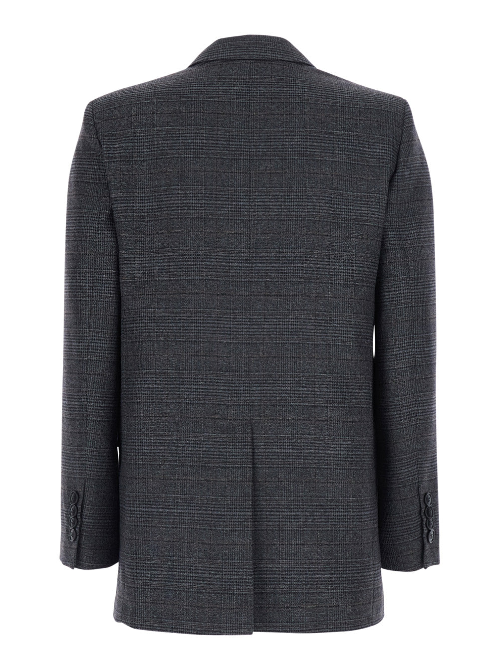Leplain Women Grey Double-Breasted Jacket With Peak Revers And Check Motif All-Over In Wool Blend For Women