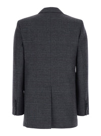 Leplain Women Grey Double-Breasted Jacket With Peak Revers And Check Motif All-Over In Wool Blend For Women