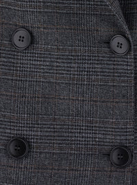 Leplain Women Grey Double-Breasted Jacket With Peak Revers And Check Motif All-Over In Wool Blend For Women