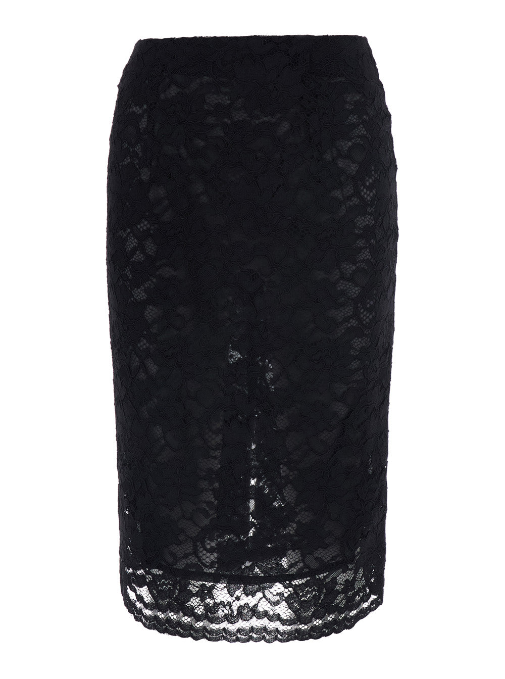 Leplain Women Black Pencil Skirt With All-Over Lace Embroidery In Fabric For Women