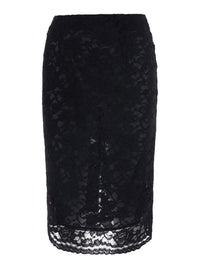 Leplain Women Black Pencil Skirt With All-Over Lace Embroidery In Fabric For Women