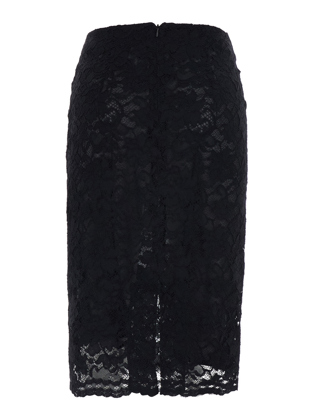 Leplain Women Black Pencil Skirt With All-Over Lace Embroidery In Fabric For Women