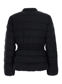 Moncler Women 'Esthetique' Black Down Jacket With Waist Belt And Logo Patch On The Sleeve In Tech Fabric For Women