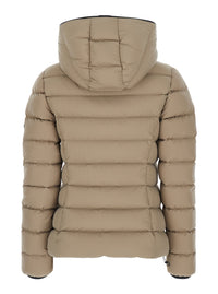Moncler Women 'Herbes' Beige Down Jacket With Hood And Logo Patch On The Sleeve In Tech Fabric For Women