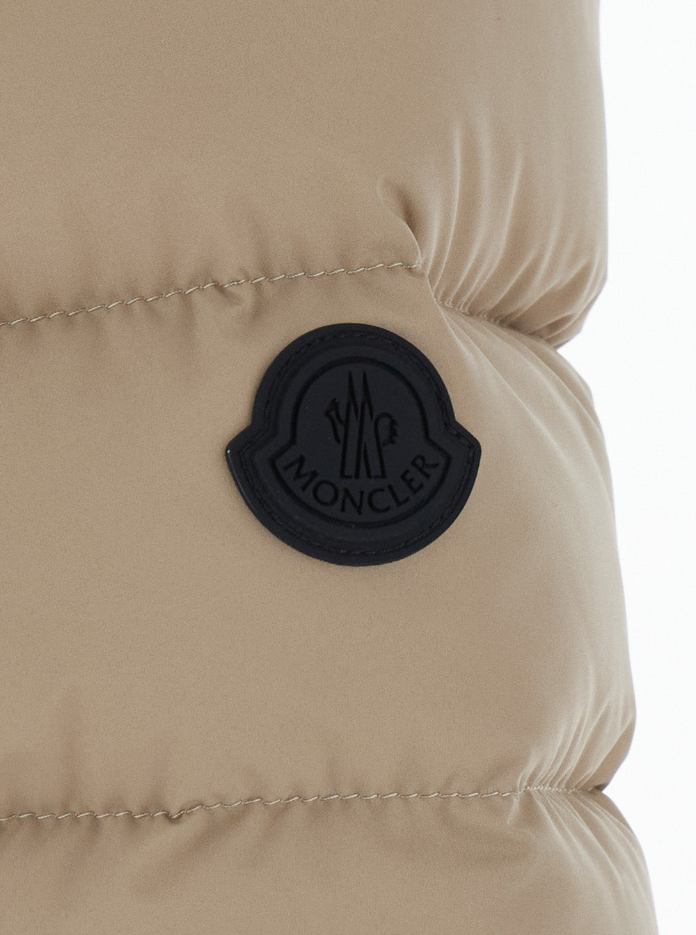 Moncler Women 'Herbes' Beige Down Jacket With Hood And Logo Patch On The Sleeve In Tech Fabric For Women