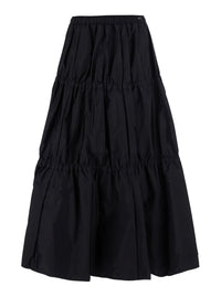 Moncler Women Black Midi Skirt With Tone-On-Tone Logo Patch And Ruffles In Tech Fabric For Women