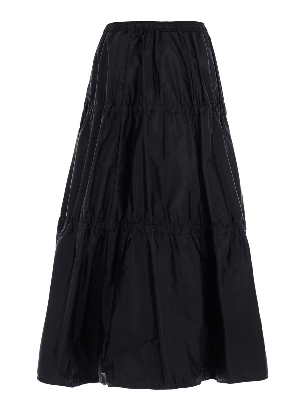 Moncler Women Black Midi Skirt With Tone-On-Tone Logo Patch And Ruffles In Tech Fabric For Women