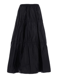 Moncler Women Black Midi Skirt With Tone-On-Tone Logo Patch And Ruffles In Tech Fabric For Women
