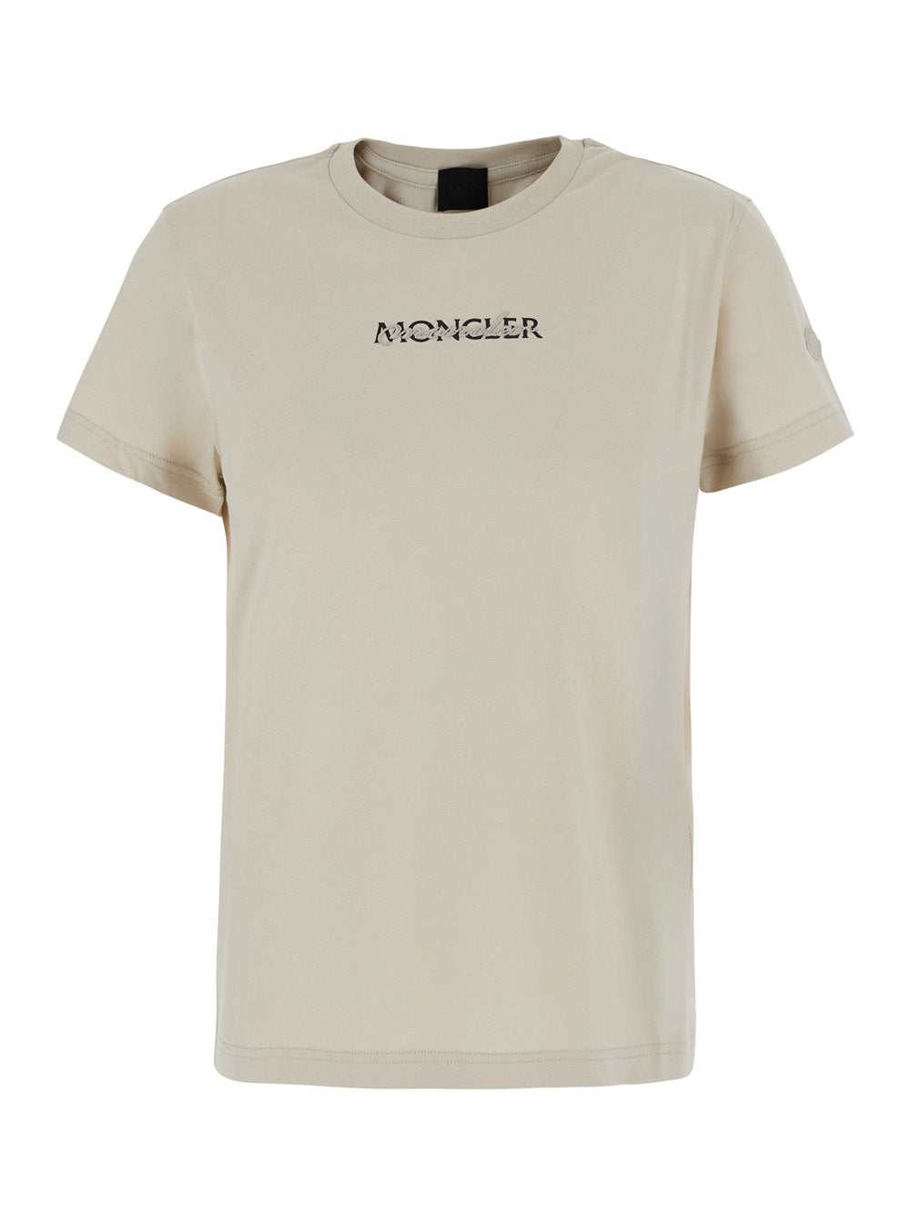 MONCLER Moncler Women White Crew Neck T-Shirt With Logo Lettering On The Front And Logo Patch On The Sleeve In Cotton For Women