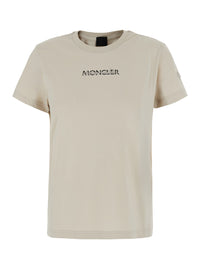 MONCLER Moncler Women White Crew Neck T-Shirt With Logo Lettering On The Front And Logo Patch On The Sleeve In Cotton For Women
