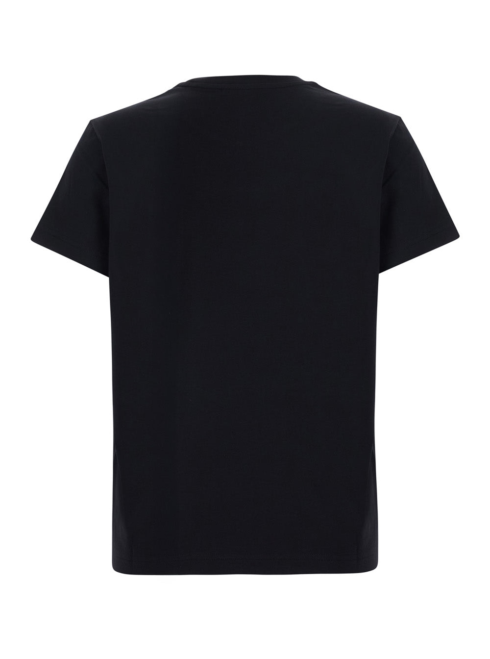 Moncler Women Black Crew Neck T-Shirt With Logo Lettering On The Front And Logo Patch On The Sleeve In Cotton For Women
