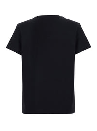 Moncler Women Black Crew Neck T-Shirt With Logo Lettering On The Front And Logo Patch On The Sleeve In Cotton For Women