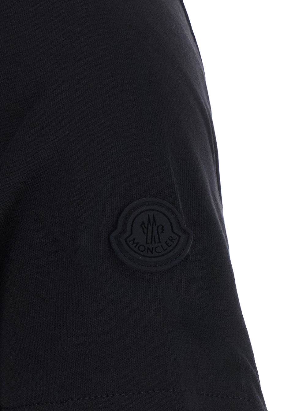 Moncler Women Black Crew Neck T-Shirt With Logo Lettering On The Front And Logo Patch On The Sleeve In Cotton For Women