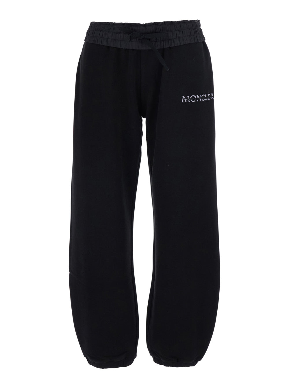 Moncler Women Black Pants With Elasticated Waist And Logo Lettering On The Front In Cotton For Women