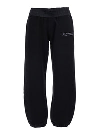 Moncler Women Black Pants With Elasticated Waist And Logo Lettering On The Front In Cotton For Women