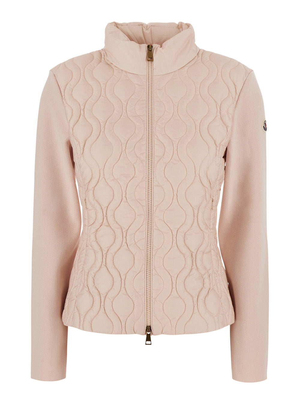 MONCLER Moncler Women Pink Cardigan With Quilted Design On The Front And Logo Patch On The Sleeve In Tech Fabric For Women