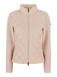 MONCLER Moncler Women Pink Cardigan With Quilted Design On The Front And Logo Patch On The Sleeve In Tech Fabric For Women
