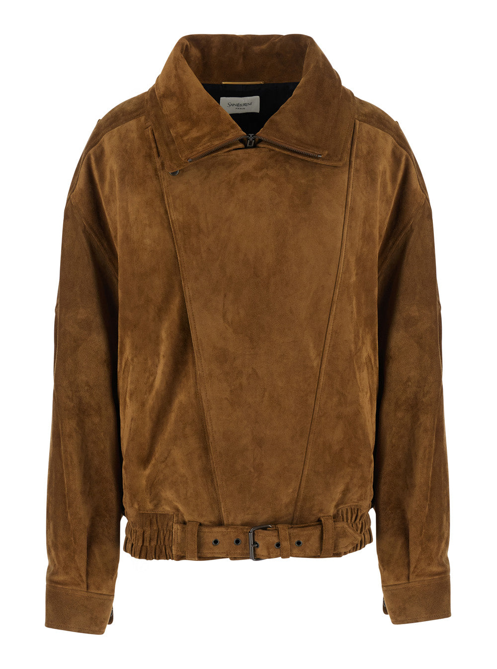 Saint Laurent Women Brown Jacket With Classic Collar And Buckled Belt In Suede For Women