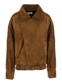 Saint Laurent Women Brown Jacket With Classic Collar And Buckled Belt In Suede For Women