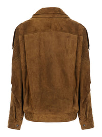 Saint Laurent Women Brown Jacket With Classic Collar And Buckled Belt In Suede For Women