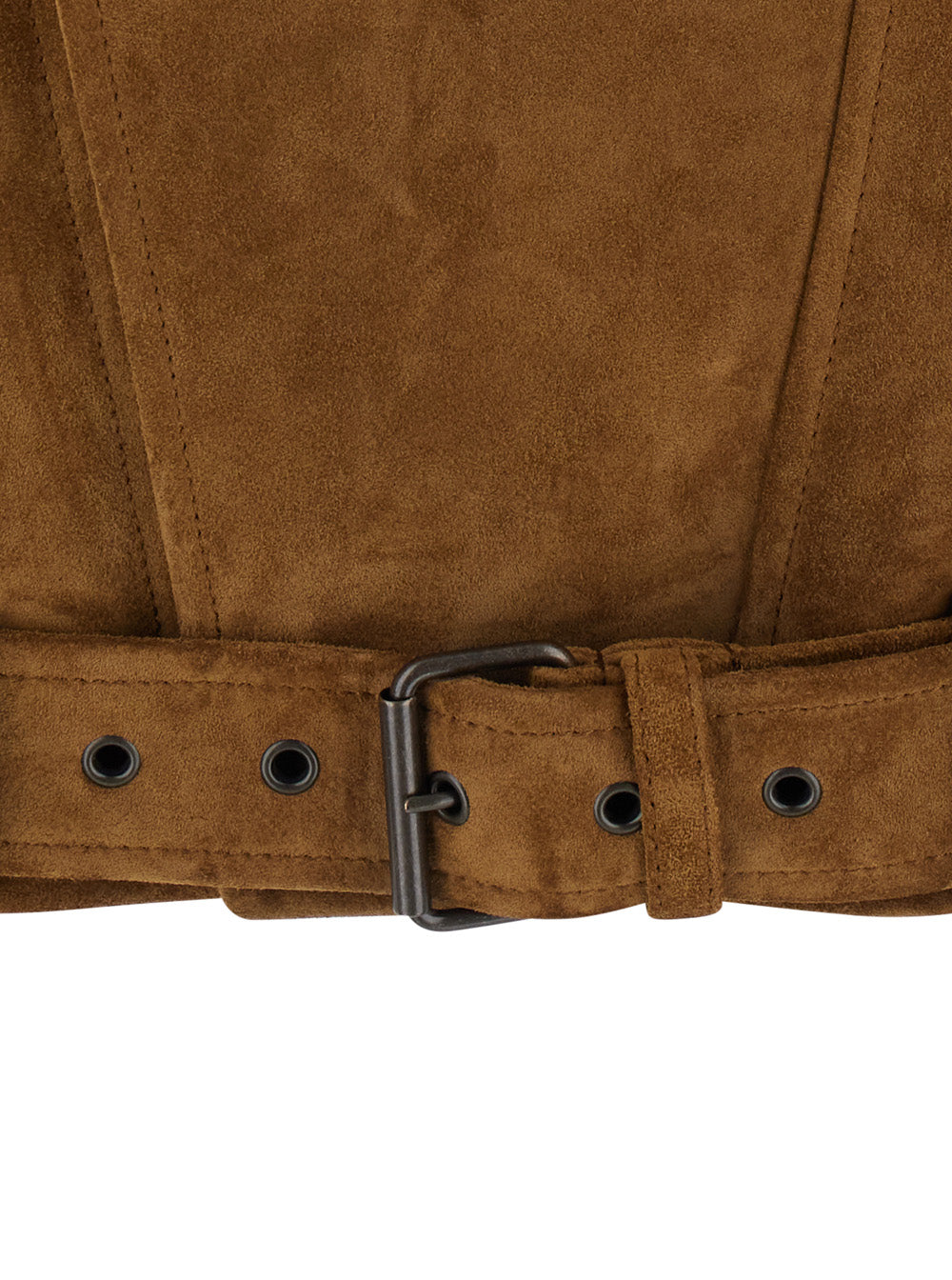 Saint Laurent Women Brown Jacket With Classic Collar And Buckled Belt In Suede For Women