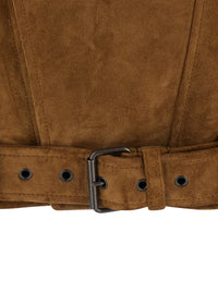 Saint Laurent Women Brown Jacket With Classic Collar And Buckled Belt In Suede For Women