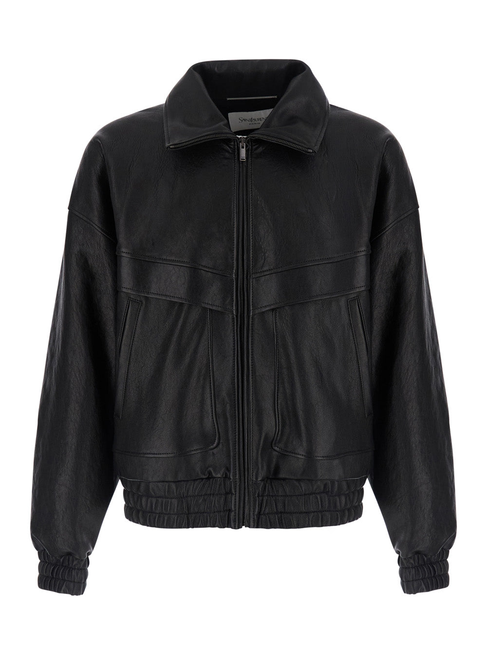 Saint Laurent Men Black Jacket With Classic Collar And Zip Closure On The Front In Leather For Men