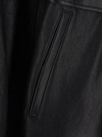 Saint Laurent Men Black Jacket With Classic Collar And Zip Closure On The Front In Leather For Men