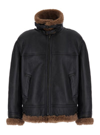 Saint Laurent Men Brown Jacket With Removable Collar And Shearling Lining In Leather For Men
