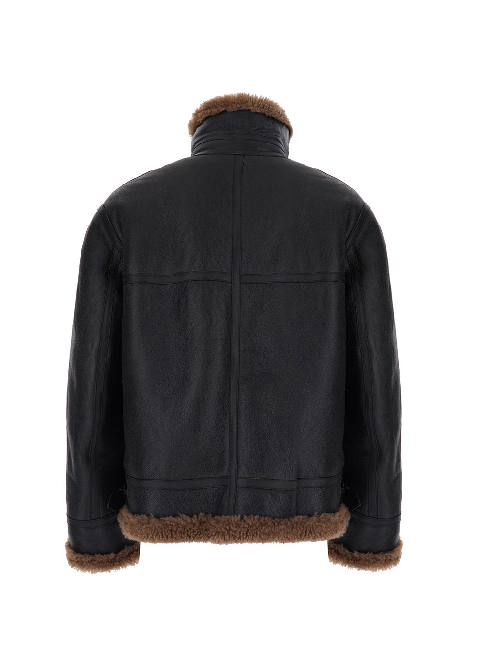 Saint Laurent Men Brown Jacket With Removable Collar And Shearling Lining In Leather For Men