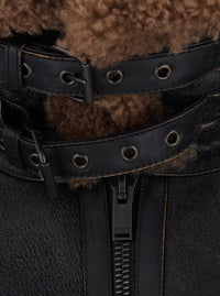 Saint Laurent Men Brown Jacket With Removable Collar And Shearling Lining In Leather For Men