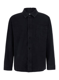 Saint Laurent Men Black Shirt With Classic Collar And Cassandre Embroidery On The Front In Cotton For Men