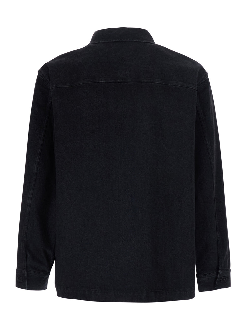 Saint Laurent Men Black Shirt With Classic Collar And Cassandre Embroidery On The Front In Cotton For Men