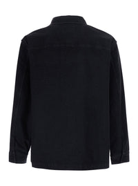 Saint Laurent Men Black Shirt With Classic Collar And Cassandre Embroidery On The Front In Cotton For Men