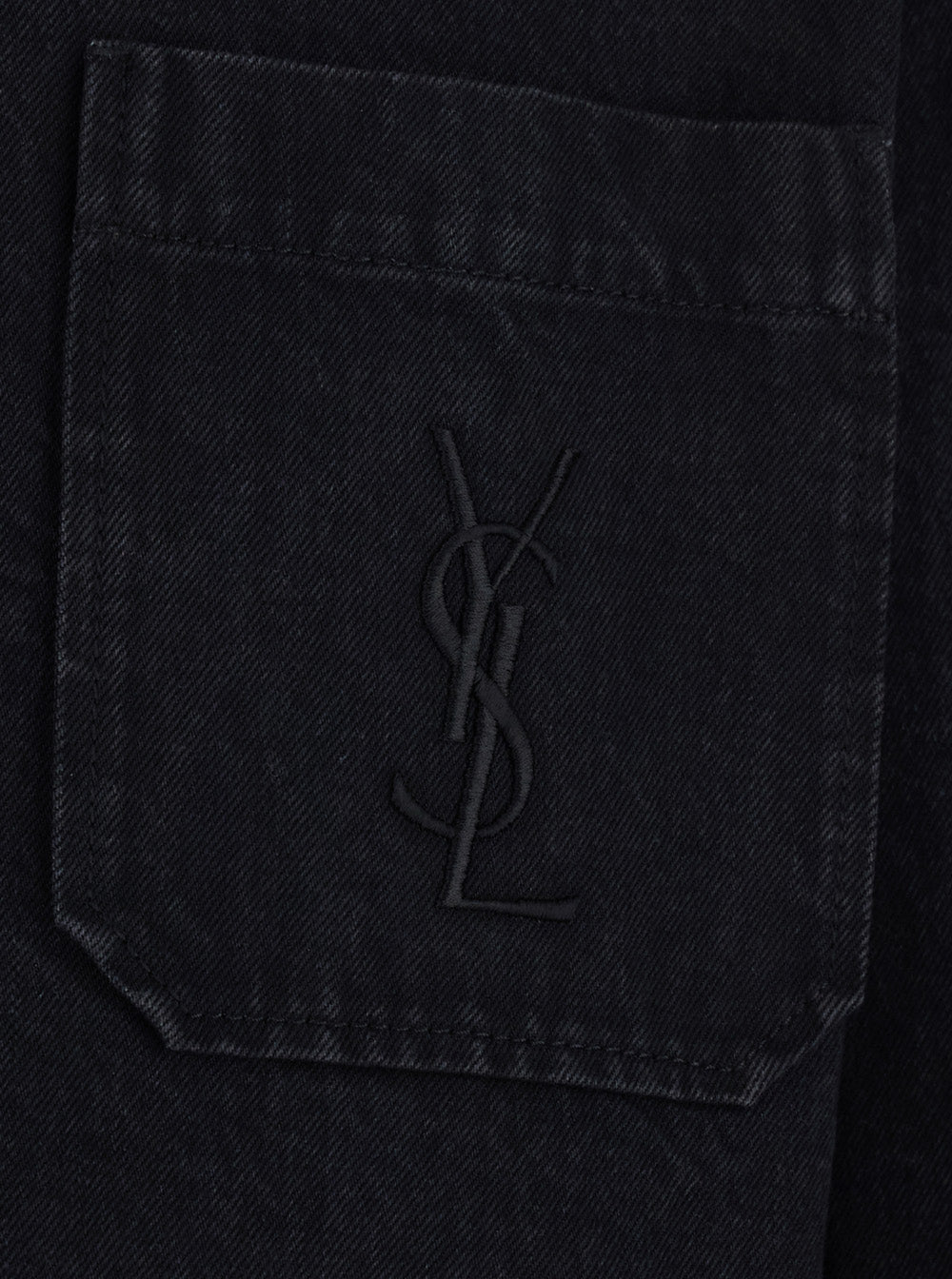 Saint Laurent Men Black Shirt With Classic Collar And Cassandre Embroidery On The Front In Cotton For Men