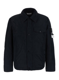 Stone Island Men Black Jacket With Classic Collar And Logo Patch On The Sleeve In Tech Fabric For Men