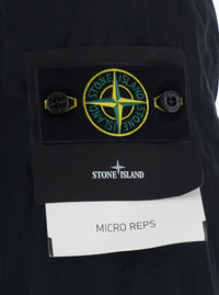 Stone Island Men Black Jacket With Classic Collar And Logo Patch On The Sleeve In Tech Fabric For Men