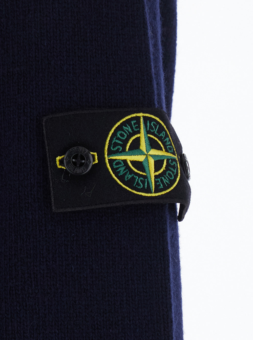 Stone Island Men Blue High-Neck Sweater With Front Buttons And Logo Patch On The Sleeve In Wool For Men