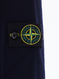 Stone Island Men Blue Crewneck Sweater With Logo Patch On The Sleeve In Wool For Men
